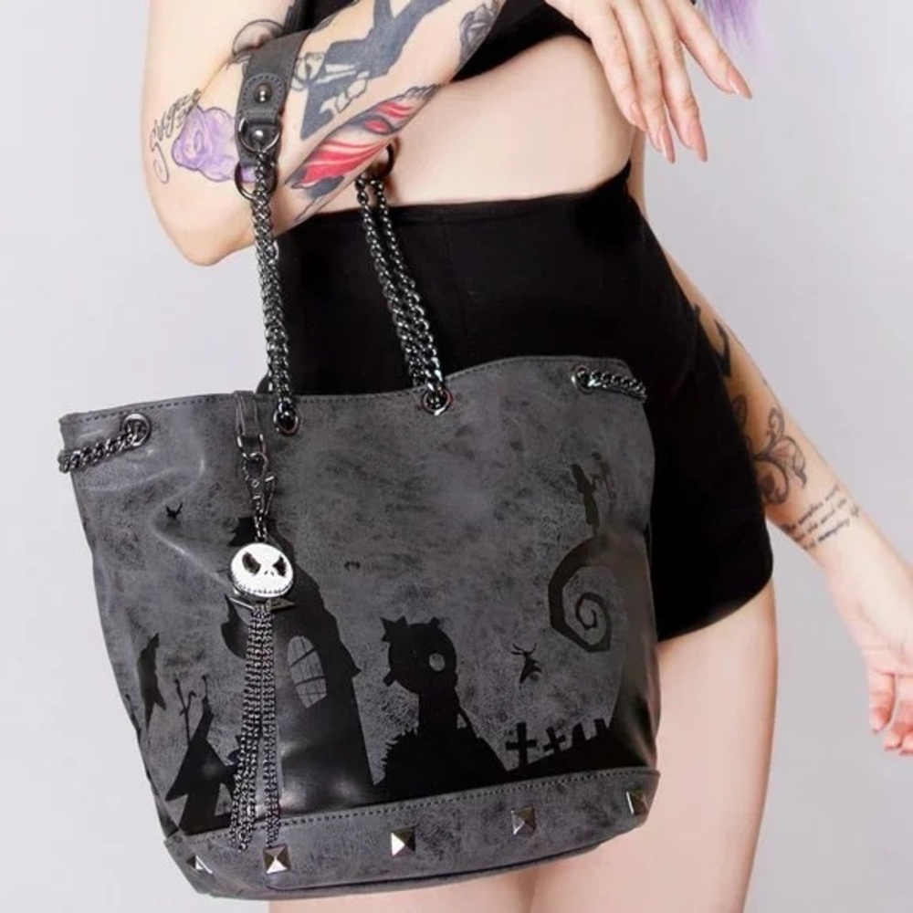 Loungefly Gray & Black Nightmare Before Christmas Tote Satchel